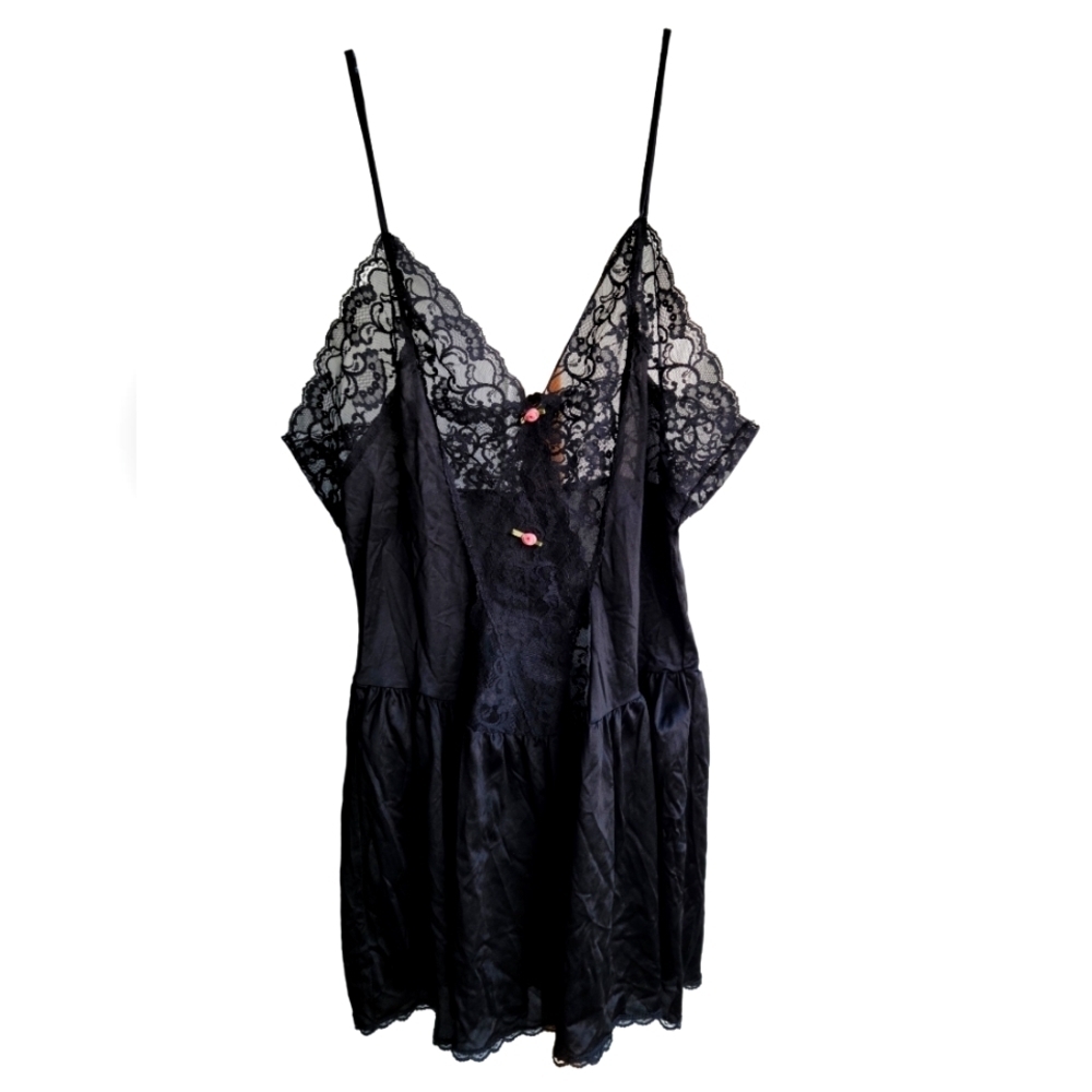 Vintage Black Silky and Lacey Lingerie with Adjustable Spaghetti Straps